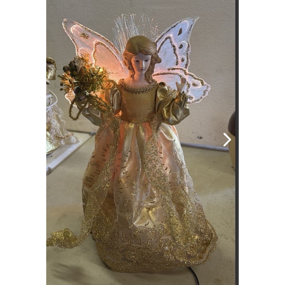 Vintage Christmas Fiber Optic Magical Angel Hanna Tree Topper Top 15" In Box K1